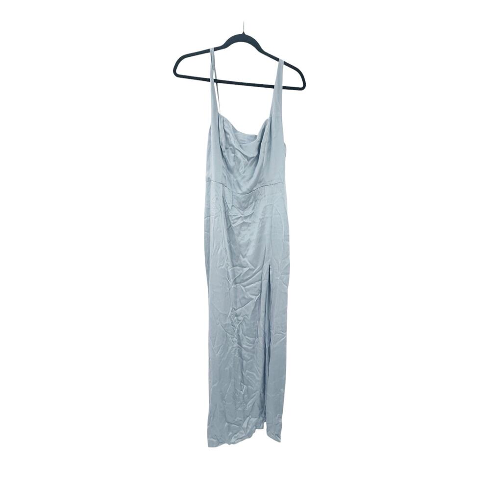 Reformation Solay Silk Midi Dress Side Slit Sleeveless Blue Size 10 NWT